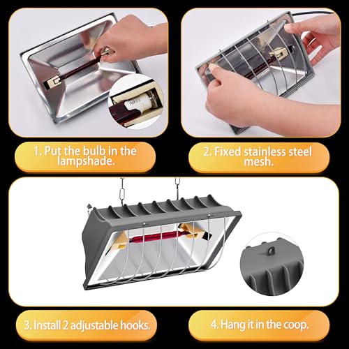 Chicken Brooder Heater Lamp 175W Brooder Heating Plate for Chicks Hanging Light Heated Adjustable Temp & Height with Anti-Fall Aluminum Alloy Lamp Shade Suitable for Chickens, Ducks, Poultry (grey) - color: Gray