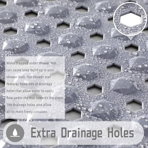 Yimobra Square Shower Floor Mat Non Slip, 21"X21" Machine Washable Bath Tub Mat, Soft on Feet, Bathmat with Drain Holes and Suction Cups, Fast Draining, Grey - color: Grey, size: 21 X 21 Inch