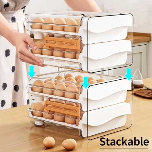 JOYZAN Egg Holder for Fridge 60 Count Large Capactity Egg Storage Container for Refrigerator, Clear Stackable Egg Organizer for Fridge, Coutertop Egg Trays Pull Out Drawer