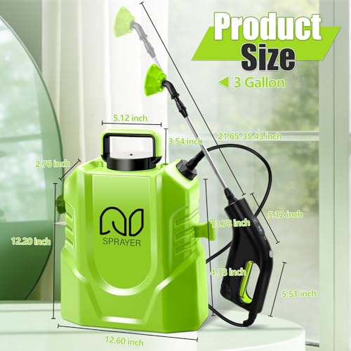 Battery Powered Backpack Sprayer 3 Gallon, Electric Garden Sprayer in Lawn | Digital Display, 3 Adjustable Pressures, Sprayer with 2.2Ah Battery & Charger Included, 45PSI, Telescopic Wand, 5 Nozzles