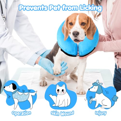 Grand Line Inflatable Dog Cone Collar, Soft Pet Recovery After Surgery (M+) | Does Not Block Vision | Protective Pet Neck Cone Alternative for Small, Medium, Large Dogs & Cats | Solid Blue - color: Blue, size: M+/ML(Neck:10"-14")