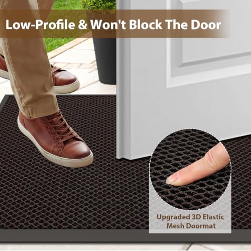 Front Door Mat Outside Entrance Welcome Mat 24"x36" Brown 2x3 ft | Heavy-Duty Dirt Trapper Non Slip Rubber Entrance Doormats for Entryway Porch Garage 3D Mesh Stain Resist All Season & Weather - color: Brown, size: 24"x36"
