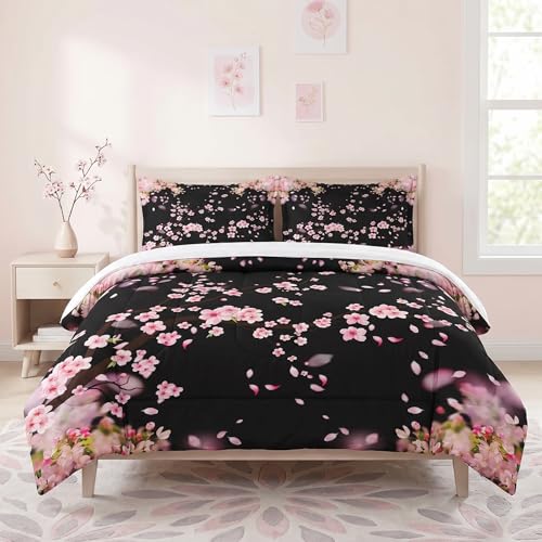 WeCozy Full Comforter Set, 3 Pieces Japanese Botanical Bedding, All Season | Cherry Blossoms Tree Flower Soft Comforter with 2 Pillowcases for Kids and Adults Room Bedroom Bed Decor - color: Multi 7, size: Full