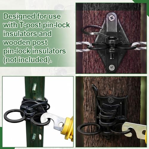 25 Pcs T-Post Electric Fence Gate Hook Heavy Duty Eyelet Set, Pin-Lock Insulator Gate Connector for High Tensile Ranch Farm and Property Fencing (Black) - color: Black