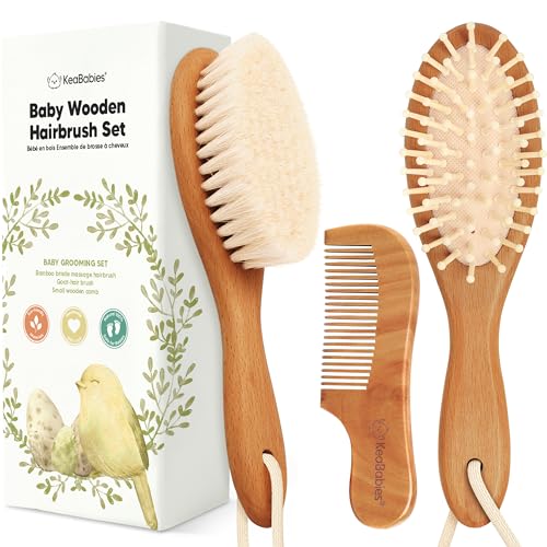 Wooden Baby Hair Brush Set for Newborns, Toddler Comb (Golden Oak, Regular) | Soft Goat Bristle, Baby Brush and Comb Set, Infant Grooming Kit, Cradle Cap Care, Durable & Gentle, Boy, Girl Bath Essential - color: Golden Oak, size: Oval, Regular 7"