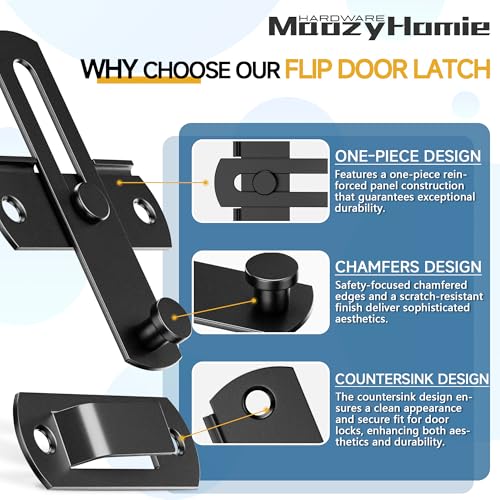 4 Inch Flip Latch Gate Latches, 180 Degree Flip Barn Door Lock Latch, Heavy Duty SUS304 Stainless Steel Flip Sliding Latch, Bolt Buckle Lock for Barn Wood Fence Sliding Doors, Black, 1 Pack - color: Matte Black