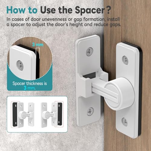 90° Heavy Duty Zinc Alloy Barn Door Lock White 2 Pack | Security Sliding Door Latch for Barn, Garden, Bathroom, Fence, Shed，With Screws & Washers - color: White-2 Pcs