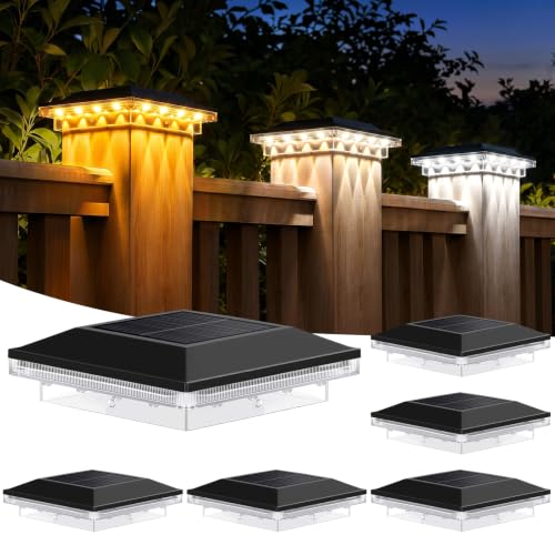 Brightever 4x4 Solar Post Cap Lights, 6 Pack Black Solar Post Cap Lights | 10-12 Hours of Illumination with 3 Lighting Modes, IP65 Waterproof, Outdoor, for Fence, Deck, Patio, Yard, Porch - color: Black