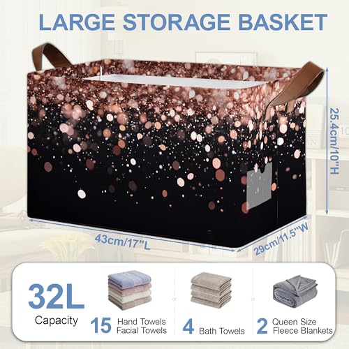 Pink Glitter Storage Baskets,Foldable Organizer Bin with Handles for Home Living Room Bedroom Closet Box 17x11.5x10Inch - color: Pink Glitter