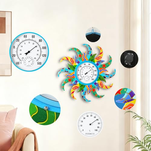 Sun Indoor Outdoor Thermometer & Hygrometer Combo, 25'' Outdoor Wall-Mounted Thermometer, No Need Battery, Easy to Read Decorative Outside Thermometer for Patio, Garden,Offices,Living Room,Kitchen