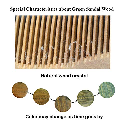 Onedor Handmade 100% Natural Green Sandalwood Hair Combs - Anti-Static Sandalwood Scent Natural Hair Detangler Wooden Comb (Extra Wide Tooth) | Handmade, 0.25 in Tooth Spacing, Smooth Rounded Teeth, Helps Reduce Static, Less Pulling, Wavy Thick Long Hair
