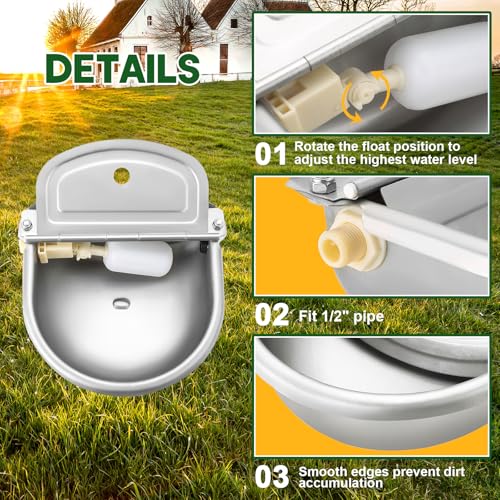 MAOPINER Automatic Water Dispenser Bowl, Stainless Steel Animal Waterer | Farm Water Bowl for Dogs, Horses, Cattle, Goats and Sheep, Float Valve Waterer Without Drainage Hole