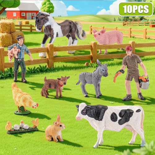 Large Farm Animal Figurines Toys Educational Playset for Kids 3+ | Solid, Realistic, Safe, Livestock Playset Suit for Big Red Barn Farm, Animals Play Figures, Learning Toys, Xmas Gifts - style: Farm Animal+Farmer