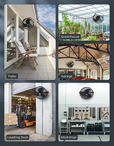 iLiving Wall Mounted Variable 14 Inches Speed Indoor/Outdoor Weatherproof Fan, Industrial grade for Patio, Greenhouse, Garage, Workshop, and Loading Dock, 2473 CFM, Black - size: 14-Inch