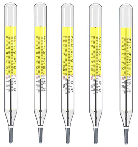 Glass Thermometer Mercury Free Clinic Traditional Dual Scale C&F 5PK