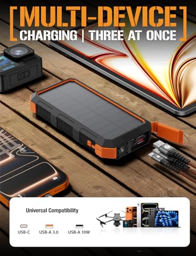 ToughTested 24000mAh Solar Power Bank, LED Flashlight, USB-C Fast Charging | Fast charging power bank with LED flashlight and IP66 rugged protection for camping, travel, and emergencies