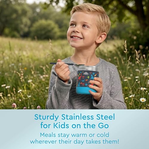 Bentgo Kids Stainless Steel Leak-Proof Food Jar for Hot or Cold Food | 11 fl oz Double Insulated Container with Removable Silicone Bumper, Dishwasher Safe, Easy Open Lid, Ages 3+ (Dinosaur)) - color: Dinosaur