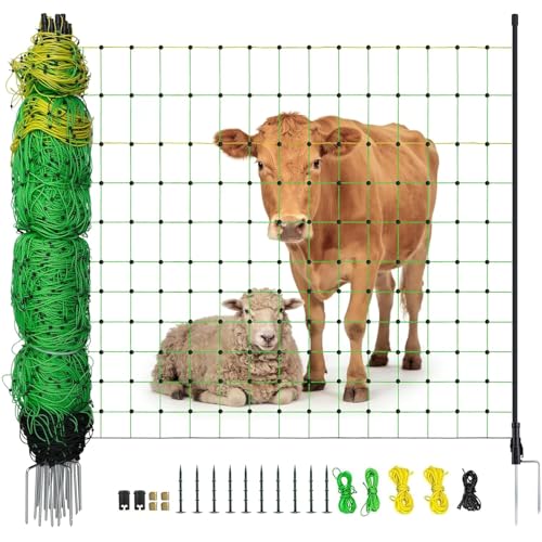 Electric Poultry Netting, 47.2" H x 164' L Electric Fence Netting | for Livestock, Cattle, Sheep, Goat, Is Robust and Durable, Requires No Assembly, Lightweight and Portable - size: 47.2" H x 164' L