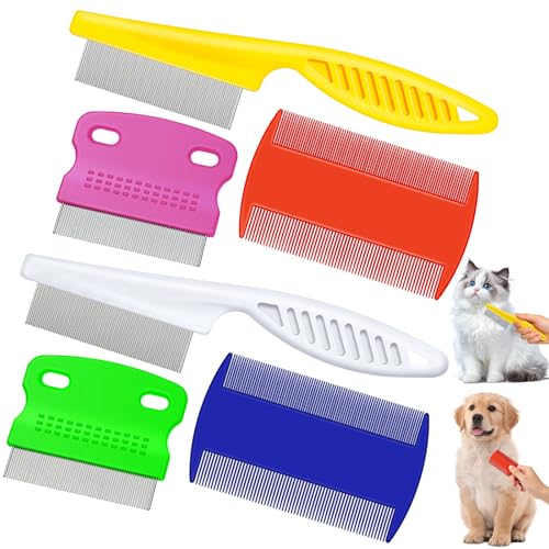 Boao 6 Pack Flea Comb Pet,White, Yellow, Green, Purple, Orange, Dark Blue | Stainless Steel Rounded Teeth, Double Sided Design, Lice Remover, Tear Stain Tool, Dematting Brush for Cats Dogs Grooming - color: White, Yellow, Green, Purple, Orange, Dark Blue