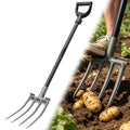 Pitch Fork, Metal Broadfork Garden Tool Long Handle, 4 Tine Mulch Hay Manure Digging Bedding Hay Potato Garden Fork Shovel for Gardening Loosening Soil Compost - size: 45"
