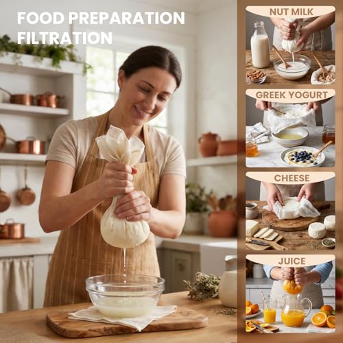 6Pcs Cheese Cloths 18x18 Inch, Grade 100 Cheesecloth for Straining | Reusable Cheese Cloth With Reinforced Edges, Unbleached Cotton Muslin Fabric Strainer for Baking,Juicing,Milk,Cheese, Crafts - size: 6 PCS - 18x18 Inch