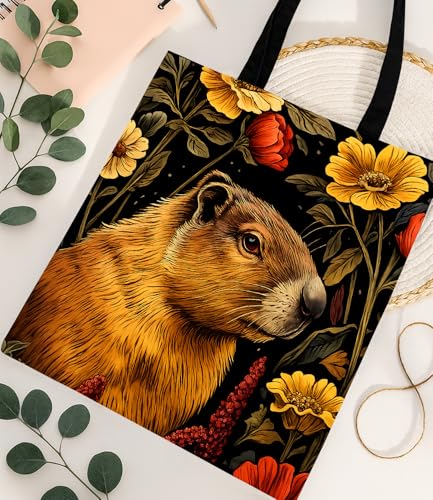 Vintage Botanical Animal Canvas Tote Bag for Women, Aesthetic Floral Animal Reusable Shoulder Bag for Shopping - color: 21