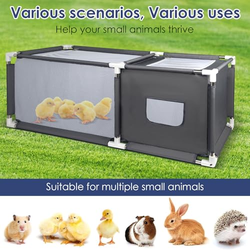 49.6"x19.7"x19.7" Brooder Box for Chicks with Dual Zipper Doors, Oxford Fabric & Mesh Chicken Brooder Box with Two-Zone, Small Animals Playpen Indoor Outdoor for Chicks, Ducks, Kitten, Puppy, Rabbits