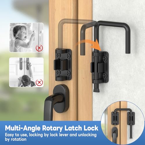 Sliding Door Loop Lock, 90/180 Degree Patio Door Latch, 2 Black | Stainless Steel Home Security Loop Latch for Sliding Barn/Single/Double Opening Gate, Shed, Closet, Window, Fence - color: Black-2PCS