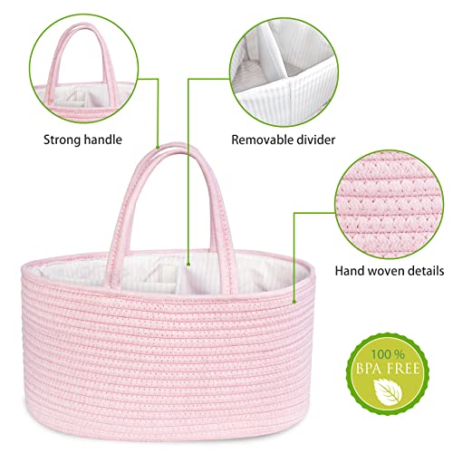 ABenkle Diaper Caddy Organizer - Cotton Rope Nursery Storage Basket for Baby Essentials, Boys & Girls Shower Gift, Changing Table Organizer - color: All Pink, size: Large