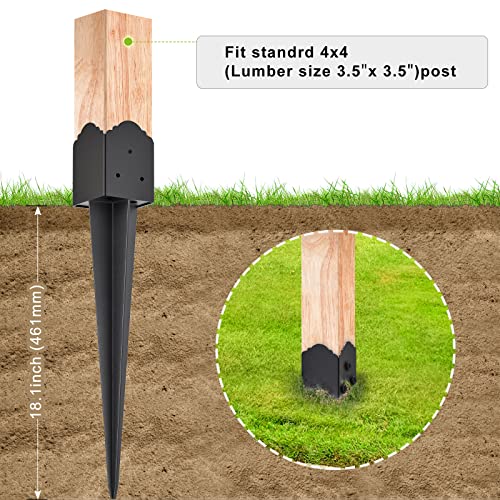 Insaga 4x4 Fence Post Anchor Heavy Duty Carbon Steel Post Spike Black - No Dig for Fence Mailbox Sign Deck Post, Fits 3.5"x3.5" Lumber-23'' x 3.7'' x 3.7'' (2Pack) - color: Black A-2pcs