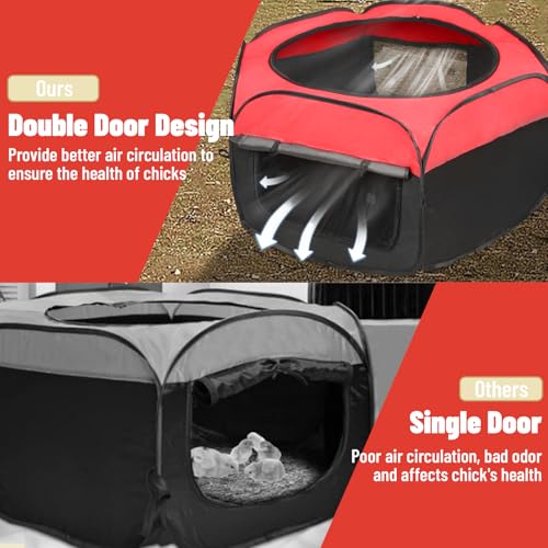 Brooder Box for Chick Starter Kit - 2026 Upgrade Dual Door Chicken Brooder Pen/Playpen/Tent with 10*10 in Brooder Heating Plate,Nesting Pad,Chicks Feeder＆Waterer,Chick Perch Up to 15 Chicks,Duck,Quail - color: red