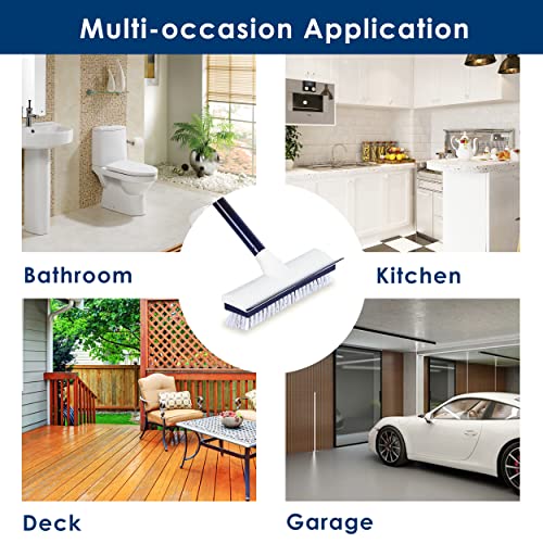BOOMJOY Floor Scrub Brush with 50" Long Handle, 2 in 1 Scrape and Brush, Stiff Bristles for Cleaning Bathroom, Patio, Kitchen, Wall and Deck-Navy - color: Navy