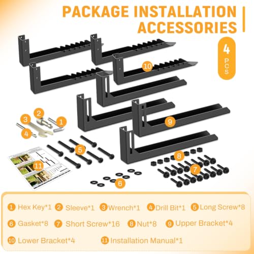 4PCS Fence Post Repair Kit with Serrated Design & Adjustable Width | Heavy Duty Black Coated Anchor Ground Spike for Repair Tilted or Broken 4x4/6x6 Wooden Posts