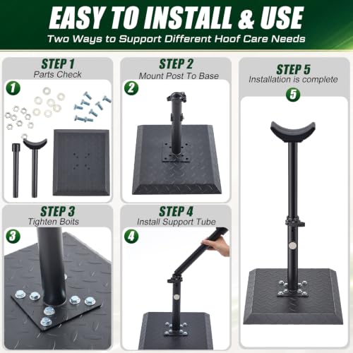 Zonon Farrier Horse Hoof Stand, Tool-Height Adjustable Metal Horse Hoof Trimming Tools, Extra-Large Base Enhances Stability, Blacksmith Farrier Stand(Black,Metal Square Base) - style: Metal Square Base