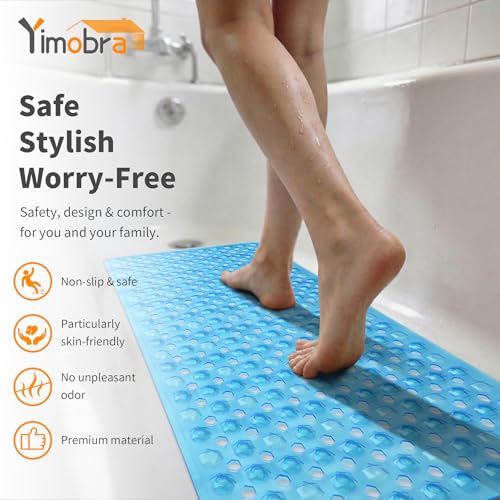 Yimobra Bathtub Mat Non Slip, 27.5"X15.5" Machine Washable Shower Floor Mat, Soft on Feet, Bathmat with Drain Holes and Suction Cups, Bathroom Essentials, Clear Blue - color: Clear Blue, size: 27.5 X 15.5 Inch