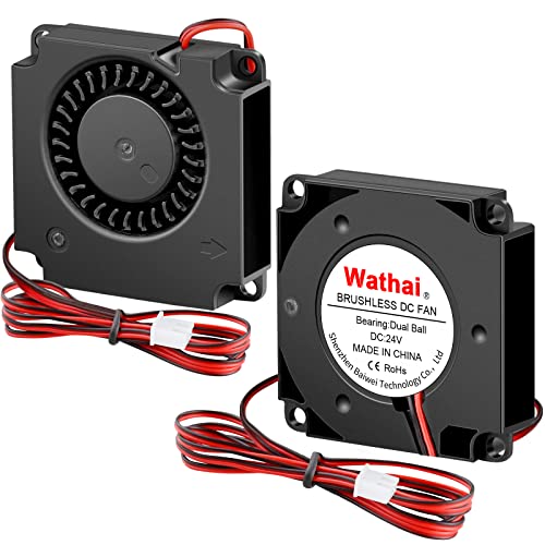 Wathai DC 4010 Blower Fan 24V Duall Ball High Speed with 3.3 ft Wires | 40mm x 10mm 24 Volt DC Brushless Radial Turbo Fans for Ender 3 Fan Upgrade Extruder Hot End Cooling 2 Pack - size: 40x10mm (24V Ball)
