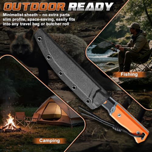 Purple Dragon Outdoor Knife for Boning - Trailing Point Boning Knife Orange | Forged from a Single Piece of D2 Steel, Full Tang G10 Handle, Gift Box - size: 5.6 inch