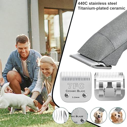 3PCS 7FC Blades Dog Grooming Blades Compatible with Andis/Wahl Dog Clipper | Cut Length 1/8-Inch (3.2MM),Dog Clipper Blade compatible with Oster A5/Wahl KM Series ,Ceramic Blade & Stainless Steel Blade - color: 3pack #7fc