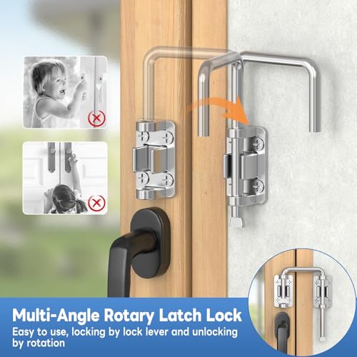Sliding Door Loop Lock, 90/180 Degree Patio Door Latch, Silver | Stainless Steel Home Security Loop Latch for Sliding Barn/Single/Double Opening Gate, Shed, Closet, Window, Fence - color: Silver-1PC