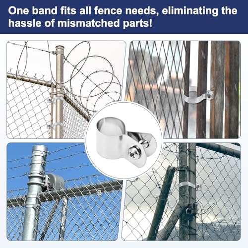 M METERXITY 12-Pack 5/8" Brace Bands Chain Link Fence Parts | Galvanized Steel Chain Link Brace Band with Bolts and Nuts for Fence, Gate, Posts, Rust-Resistant [Silver] - size: 5/8"