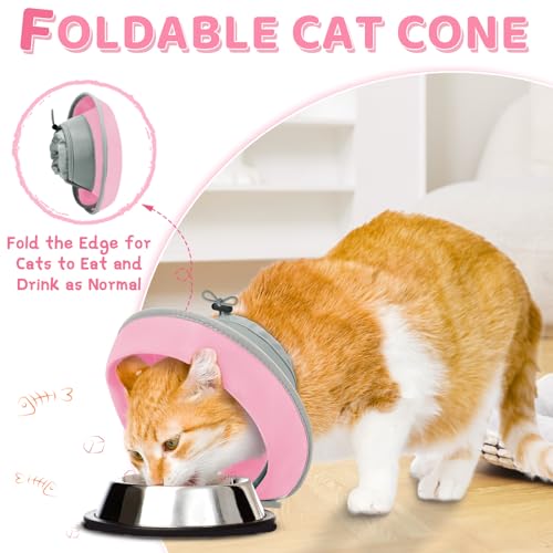 Cat Cone Collar Soft to Stop Licking, Adjustable, Foldable Lightweight Kitten Cones After Surgery Recovery for Cats & Kittens, Cat Cone Alternative, Easy Eating (Solid Pink, M) - color: Solid Pink, size: M