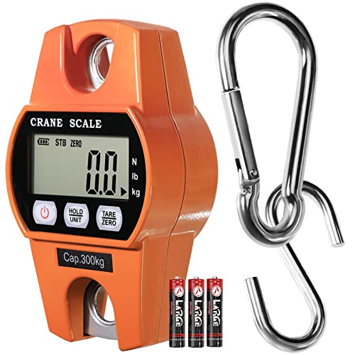 GRAM PRES Digital Hanging Scale 660 Lb 300 Kg | Hanging Digital Scale, Handheld Mini Crane Scale With Hooks For Farm Hunting Fishing Outdoor - color: Orange