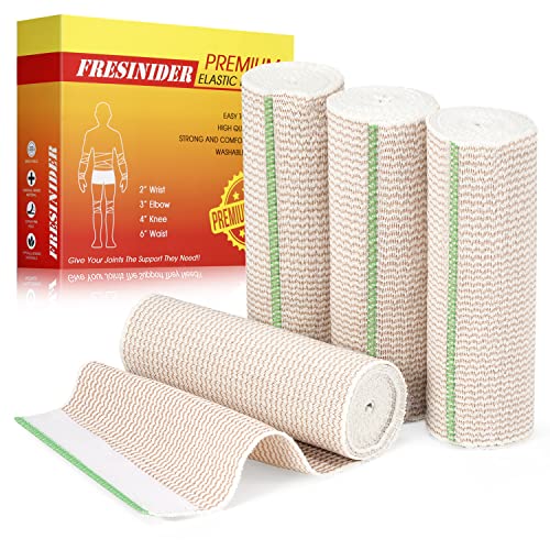 FRESINIDER Premium Elastic Bandage Wrap 6 Inch, 4 Pack, Hook and Loop | Extra-Wide 6-Inch Cotton Compression Wrap for Thigh, Shoulder and Large Leg; Secure Ends for Swelling and Injury Recovery. - color: 4 Pack X 6 Inches
