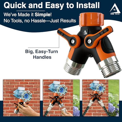 DBR Tech® Hose Splitter 2 Way, Heavy Duty Metal Connector, Two Way Garden Hose Splitter, High Flow Spigot Faucet Bib Adapter, Solid Double Y Shut Off Valve for Outdoor Gardening Hoses, Orange - color: Orange