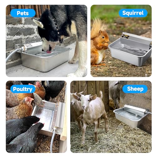 Automatic Water Dispenser for Dogs, 2 Gallon 304 Stainless Steel Large Dog Water Bowl Dispenser for Indoor/Outdoor, Pets & Livestock Self-Filling Waterer, Fits GHT 3/4" Faucet, Easy to Clean