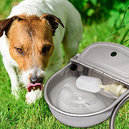 304 Stainless Steel Automatic Livestock Waterer with Float Valve & 3/4'' Water Hose – Self-Filling Drinking Bowl for Dog, Cat, Chicken, Cow, Horse, Goat, Sheep & Pig