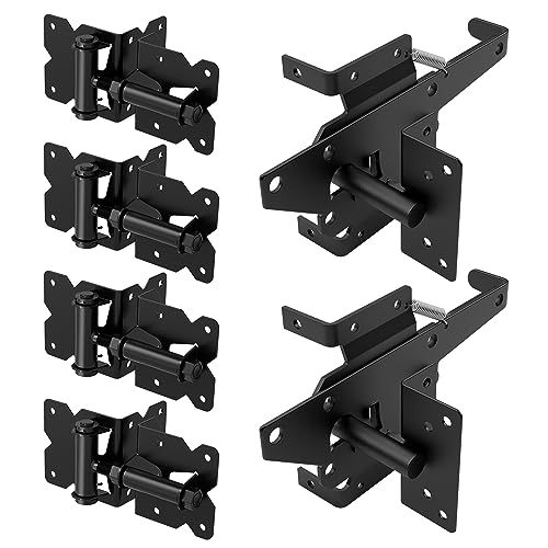 ZEKOO Stainless Steel Gate Hardware Kit, Self Closing Gate Hinges & Latch | Rust Proof, Use for Vinyl Fence Gate and Wood Fences Gate, Heavy Duty 2 Gate Latches 4 Gate Hinges (Black) - color: Black Two Set