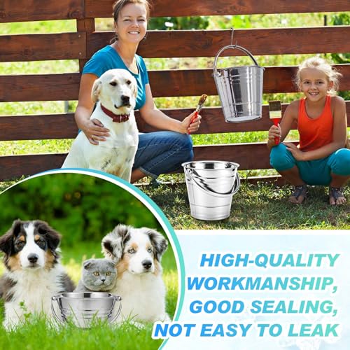 Hicarer 12 Pcs 1.5 Quart Stainless Steel Dog Water Bucket, Heavy Duty Stainless Steel Easy Clean Bucket Water Pails for Dogs Pets, for Kennels Farms Fences Cages Home - size: 1.5 Quart