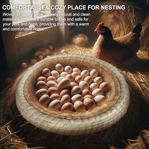 Chicken Nest for Chicken Coop, Handmade Woven Flat Base Straw - 2 Pack 15.5"x15.5"x3.5" Premium Laying Hen Nesting Pads (2 nest)