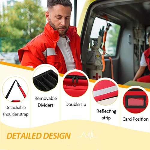 Medical Bag,First Aid Bag,First Responder Bag for Trauma,Emergency Medical Bag Organizer,Trauma Bag with Detachable Dividers for Nurses,Home Health Care, EMT(Bag Only) - color: Red